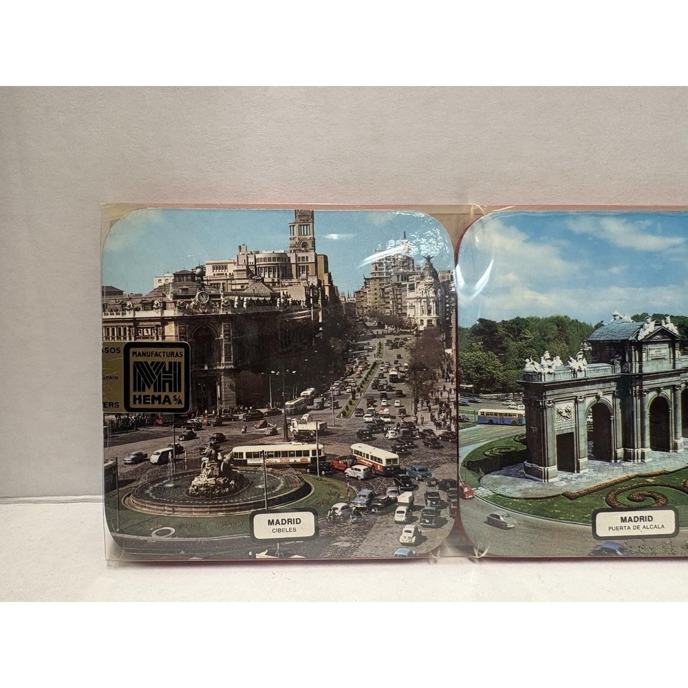 Spain Tourist Souvenir Coaster Set of 6 iconic places Espana cork back‎ vintage